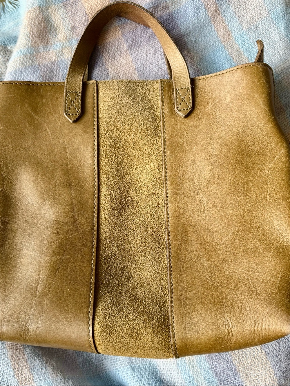 Medewell Leather Suede-Accent small green Tote Bag